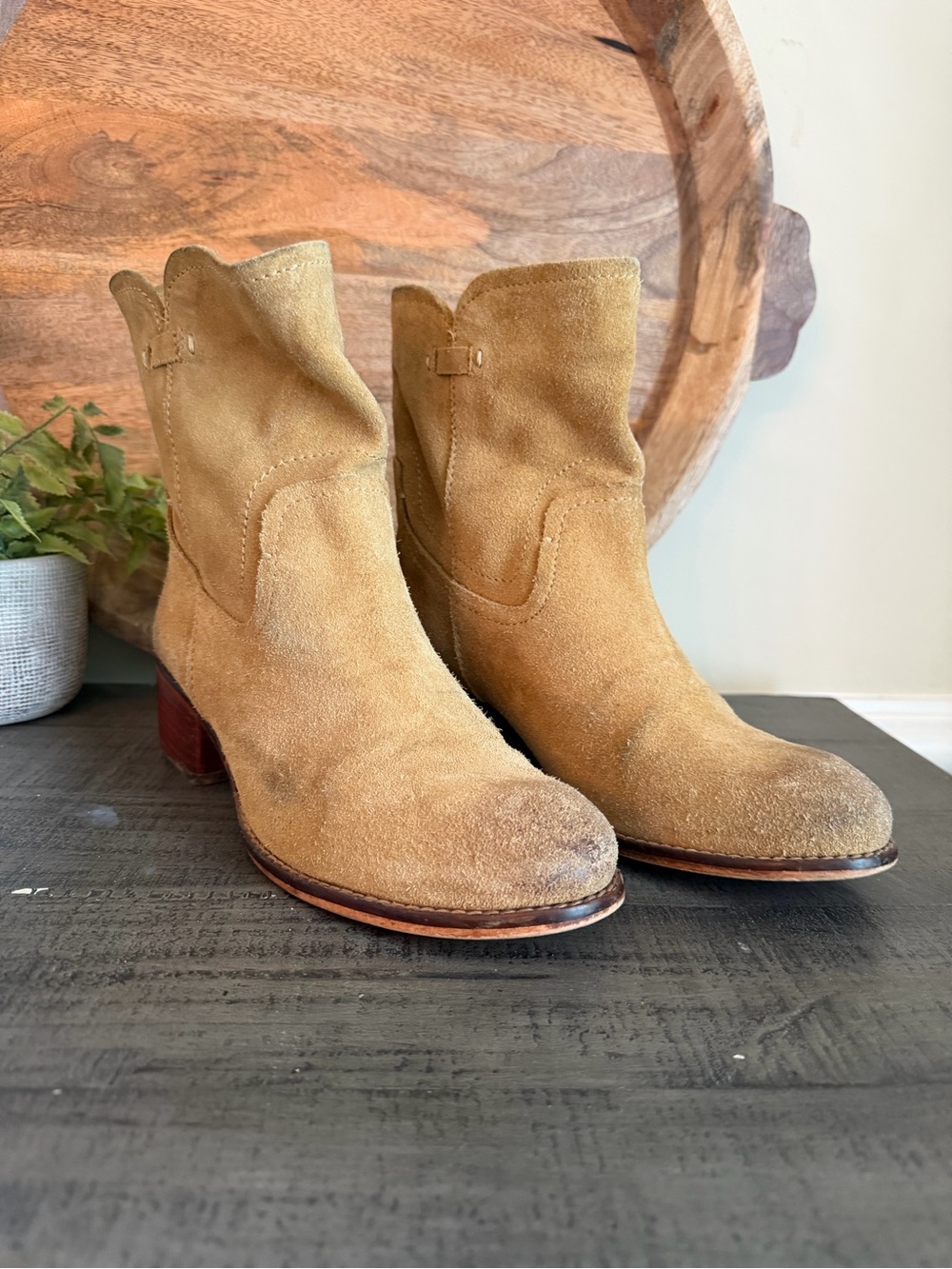 Women's Suede Ankle Booties in Tan